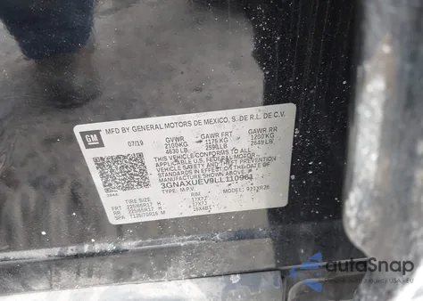 2020 Chevrolet Equinox Awd Lt 1.5L Turbo z USA, uszkodzony, nr VIN 3GNAXUEV9LL110961